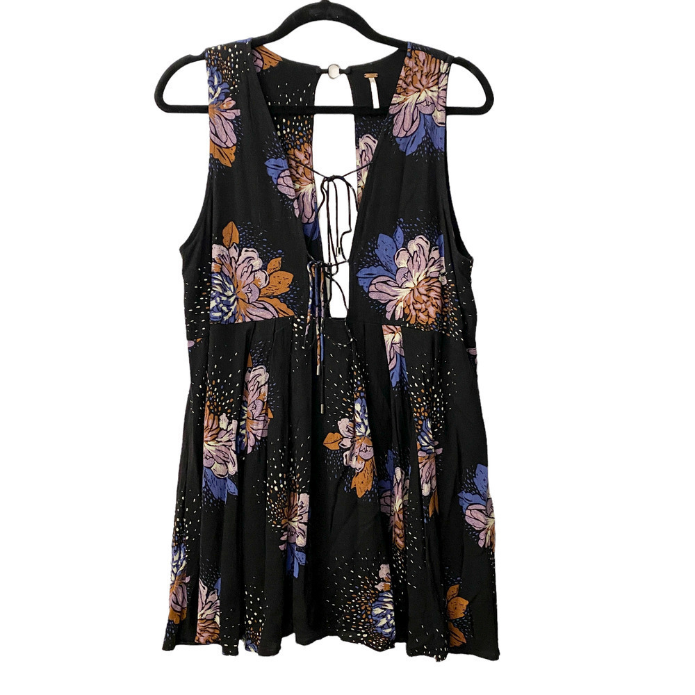 Free People Tunic Small Oversized Black Floral Size Small - Picture 2 of 12